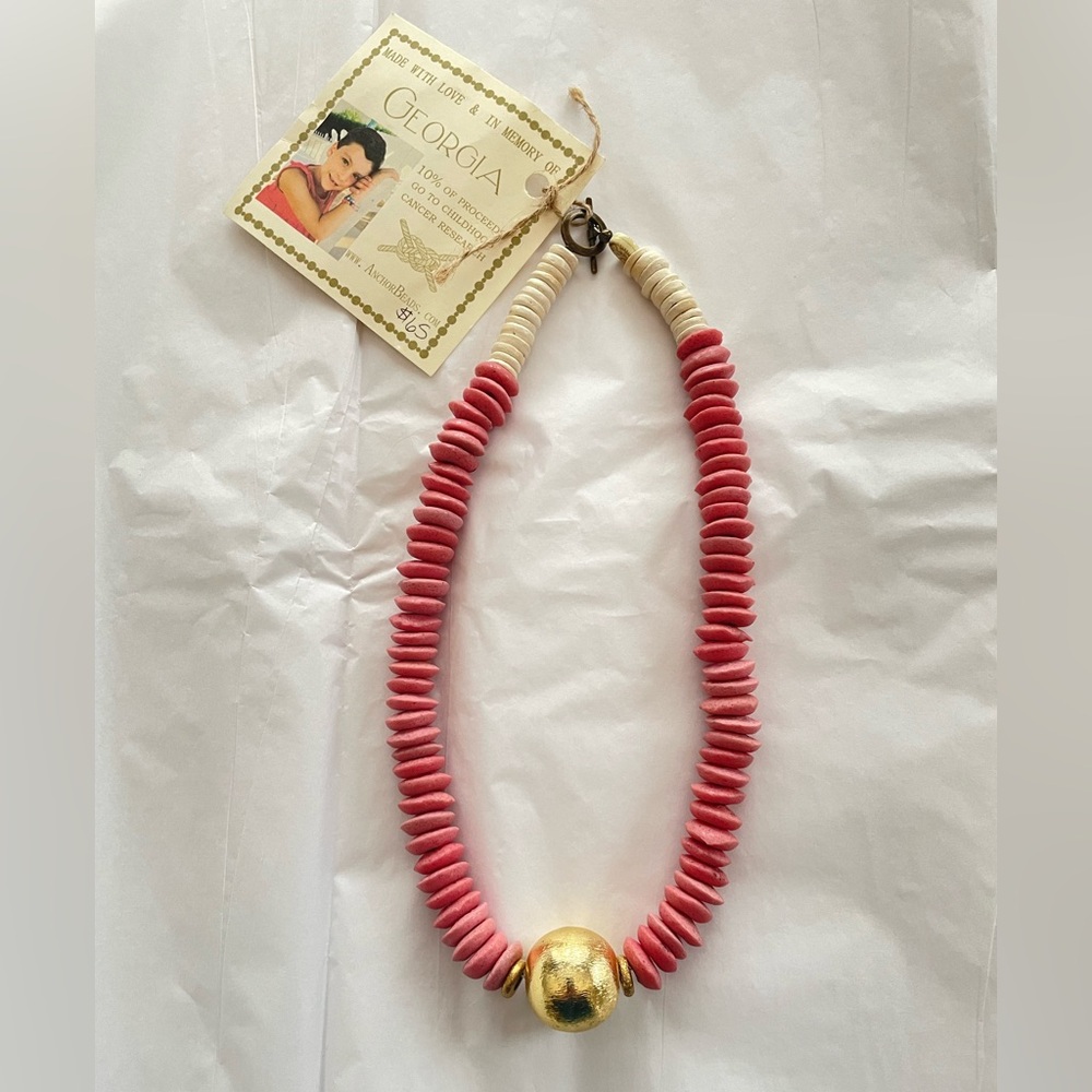 Anchor Beads Georgia Necklace Light Pink Tan Beads with Metallic Gold Bead NEW